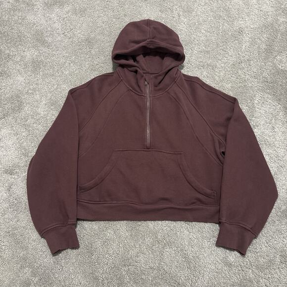 CRZ YOGA Tops - CRZ YOGA Fleece Womens Half Zip Hoodies Funnel Neck Thumb Holes Brown Size L